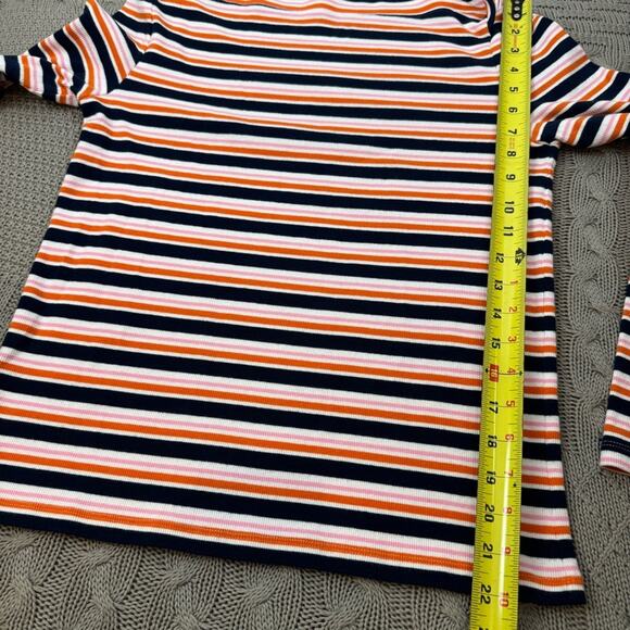 LOFT Women's Crew Neck Striped Long Sleeve Top - Navy, Orange, White - Picture 11 of 12
